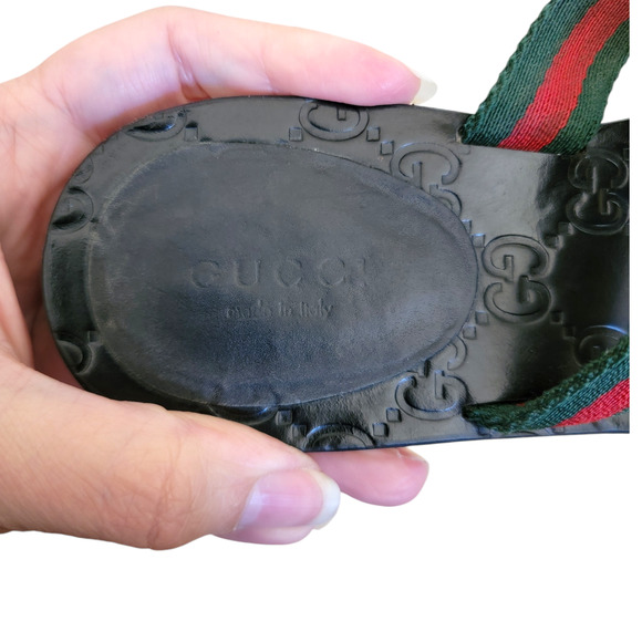 Gucci GG Black Web Thong Guccissima Sandals Logo Monogram Flip Flop 6.5 36.5 - Picture 3 of 12